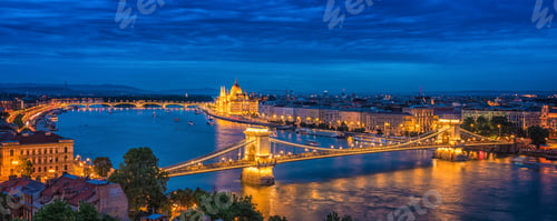 Preview: Panorama of Budapest at night. Hungarian landmarks.