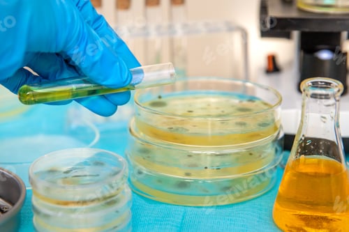 Preview: Research in the laboratory Petri dishes. Selective focus.