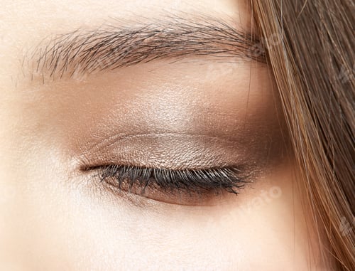 Preview: Closeup Macro Shot Of Closed Human Woman Eye. Female With Natural Eyes Makeup