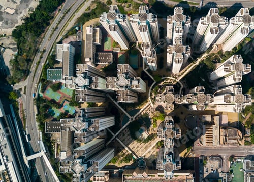 Preview: Top view of skyscraper building in Hong Kong