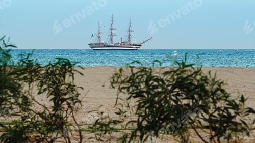 Preview: Amerigo Vespucci military sailing ship near the coast