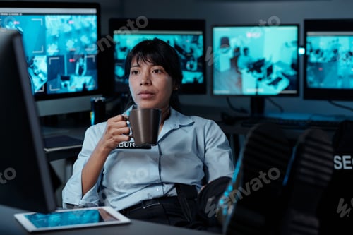 Preview: Having coffee and watching cctv video