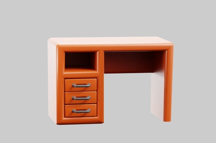 Preview: Modern orange desk with white top and drawers