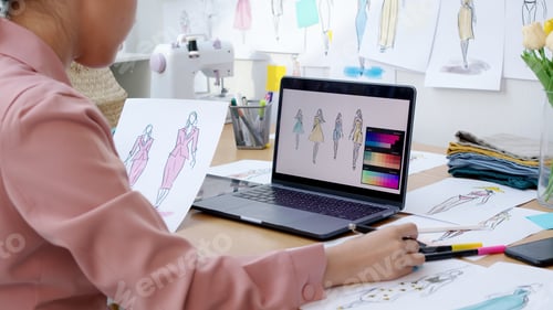 Preview: Asia people SME owner or retail fabric craft store work in artist studio home office