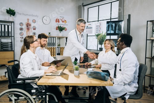 Preview: Multi ethnic medical colleagues having seminar at office
