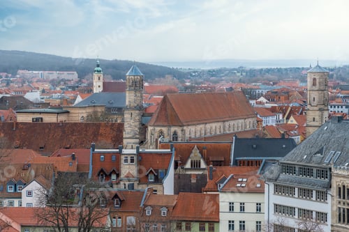 Preview: Aerial view of Erfurt City with Preachers Church and Paulsturm - Erfurt, Thuringia, Germany