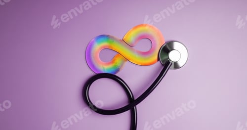 Preview: World Autism Day Concepts. represent by a Rainbow Infinity Symbol with a Stethoscope