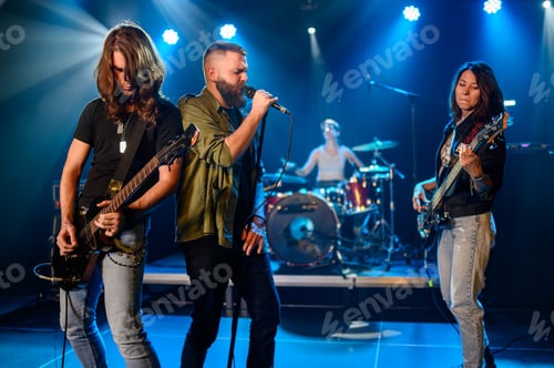 Preview: Rock band performing live on stage with energetic passion