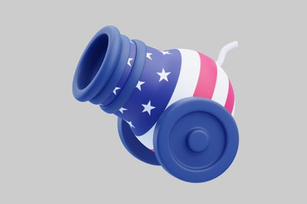 Preview: Megaphone with american flag motif and attached cylindrical objects
