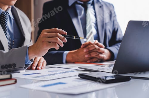 Preview: Business people meeting to analyze and discuss and brainstorm data, charts, reports showing investme