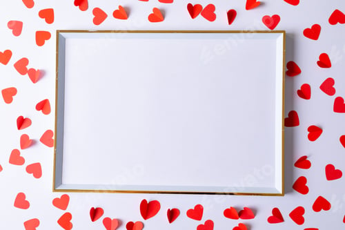 Preview: Directly above shot of heart shape pattern with copy space against white background