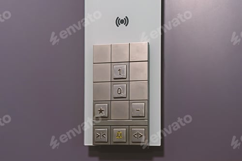 Preview: Close-up of button in an modern elevator, copy space