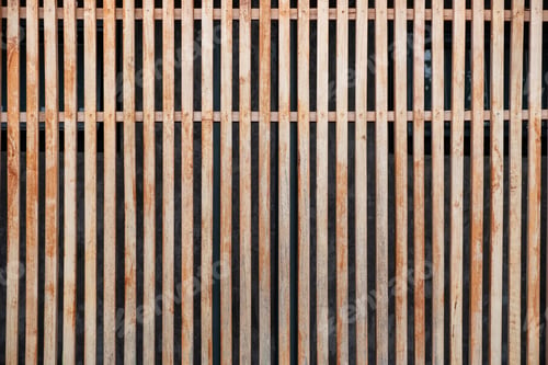 Preview: Modern wooden brown lath decoration on facade