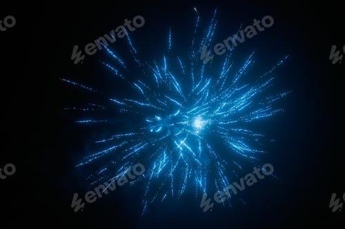 Preview: Blue night fireworks colorful bright sparkles and shiny festival explosion, glittering of sky fire