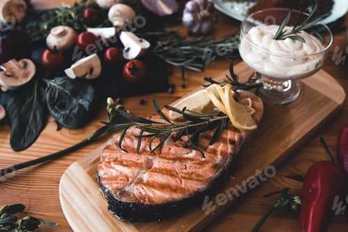 Preview: Salmon steak grilled with lemon