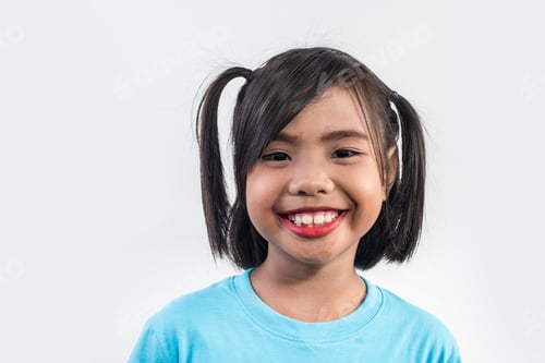 Preview: Portrait of Funny little girl acting in studio shot