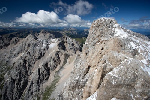 Preview: Panoramic view from the top of the Marmolada Glacier, Dolomites, South Tyrol, Italy.