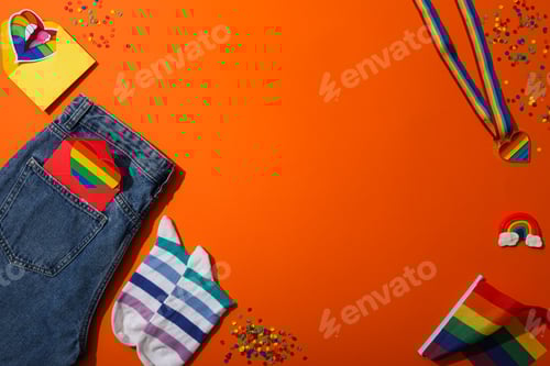 Preview: LGBT parade concept, symbols on orange background.