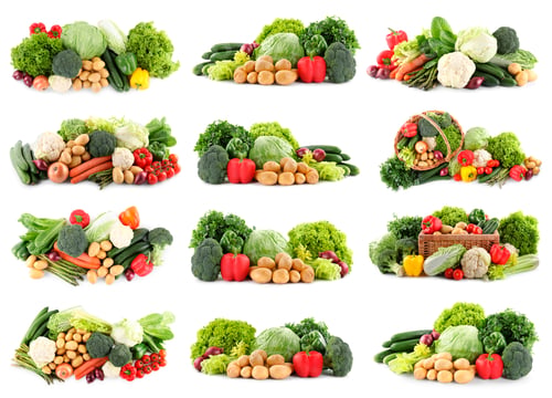 Preview: Fresh vegetables in piles on white background, set