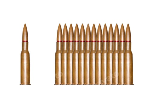Preview: Rifle bullets in a row isolated