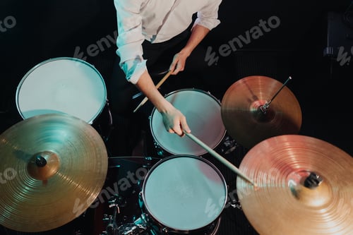 Preview: Professional drum set closeup in recording studio