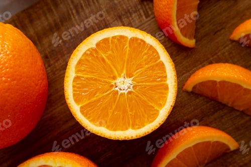 Preview: Raw Organic Sweet Oranges on a wooden board, top view. Flat lay, overhead, from above.