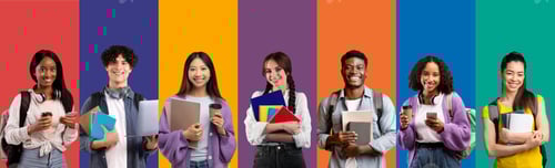 Preview: Smiling Students Holding Books With Colorful Background