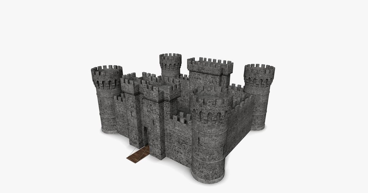 Medieval castle with multiple towers and ramps 3D, Incl. arched ...