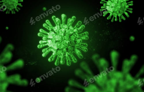 Preview: Vibrant Green Virus Cells on a Dark Background