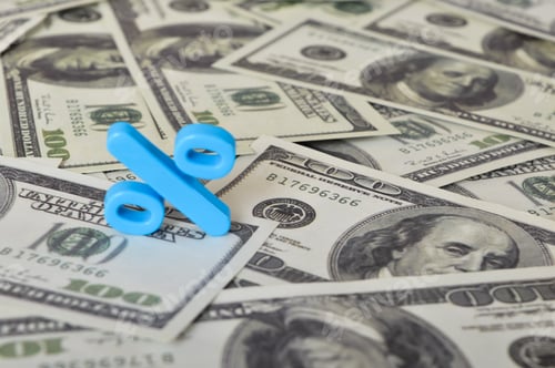 Preview: Blue Percentage Sign on Hundred Dollar Bills