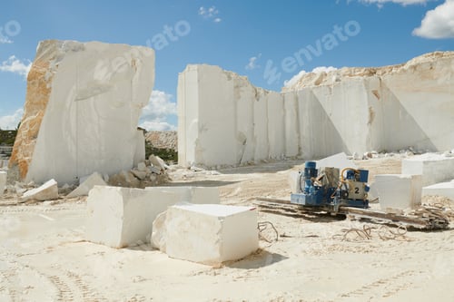 Preview: Part of territory of marble quarry surrounded by thick and tall white rock walls