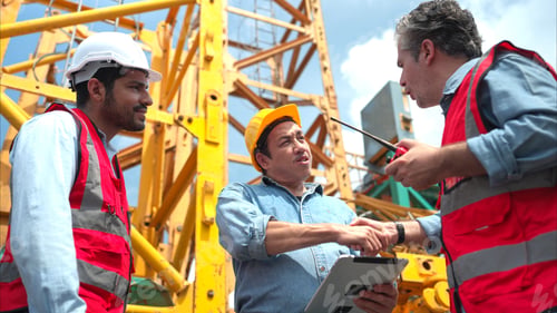Preview: Foreman and worker on construction crane inspection is made to transport the crane