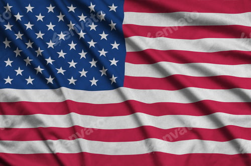 Preview: United States of America flag is depicted on a sports cloth fabric with many folds
