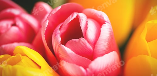 Preview: Yellow and pink tulip buds. Delicate and light petals.