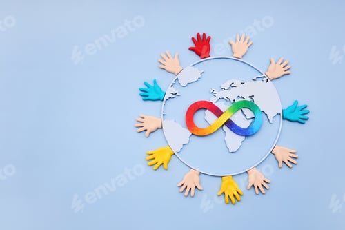 Preview: World uniting with multi color infinity symbol representing neurodiversity