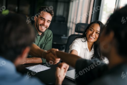 Preview: Business teamwork results are motivated by business success victory loyalty unity concept