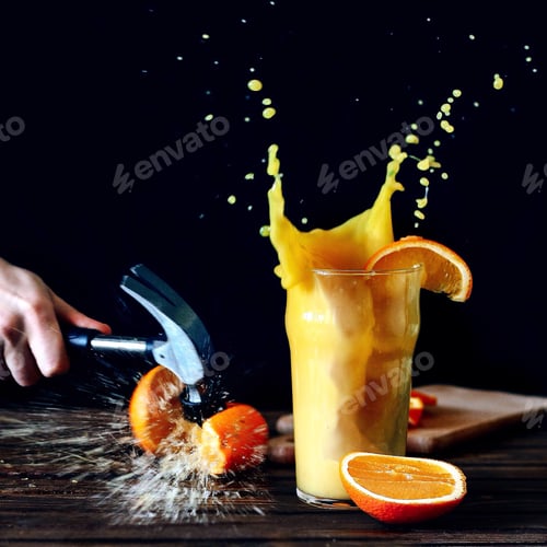 Preview: Creative photo still life with orange and freshly squeezed juice