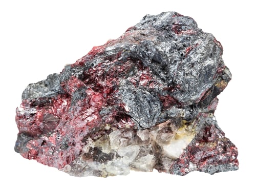 Preview: raw cinnabar and stibnite on fluorite mineral