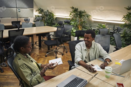 Preview: Cheerful African-American People Chatting in Office