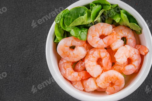 Preview: Shrimp salad prawns seafood fresh pescetarian diet gourmet food background