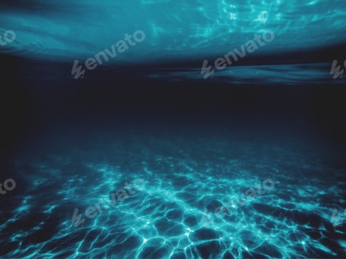 Preview: View underwater with sunlight reflection reaching the bottom surface as a background