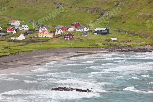 Preview: Traditional picturesque faroese coastline village in Sandoy island.