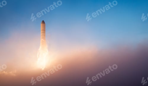 Preview: Successful start of the mission and will go into outer space. Spaceship lift off concept