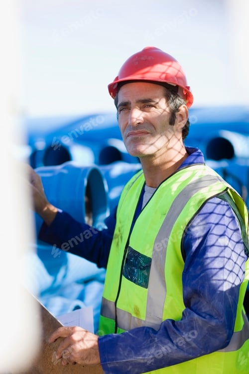 Preview: Worker examining tubes in factory
