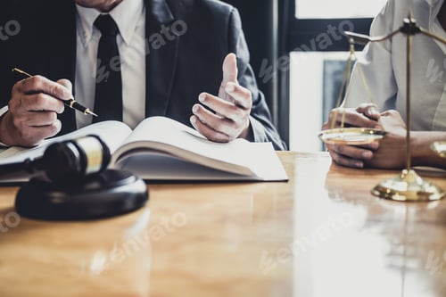 Preview: Male lawyer or Counselor working in courtroom have meeting with client are consultation with