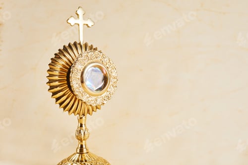 Preview: Ostensory for worship for Catholic church ceremony. Corpus christi.