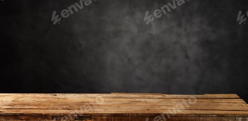 Vista previa: Empty dark wooden table in front background of plaster Texture of old gray concrete room