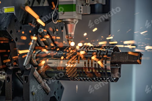 Preview: CNC Laser and gas cutting of metal, modern industrial technology.