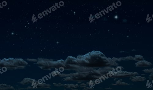 Preview: Night starry sky and clouds. Moonlight dark background and stars in the sky.