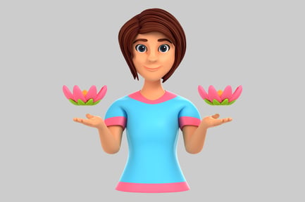 Preview: A woman holding two pink flowers.